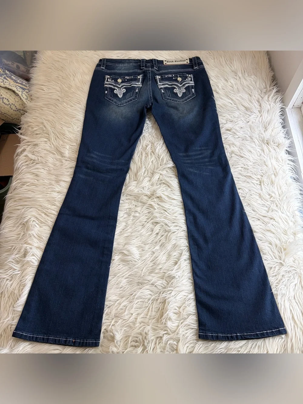 Rock Revival Betty Boot Cut Denim Jeans Women’s Size 32 Dark Wash Fleur 34”